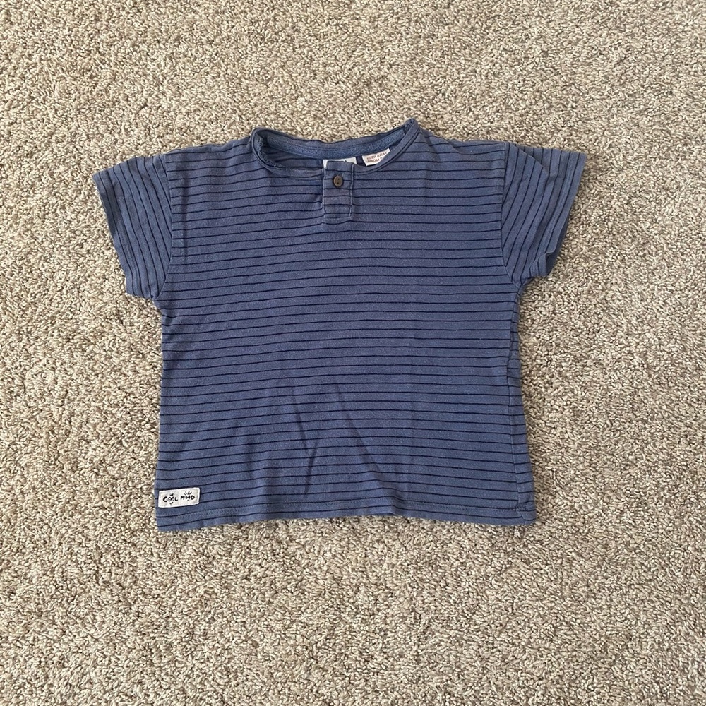 Zara baby boy toddler boy Blue Stripe short sleeve Tee Tshirt size 18-24 months